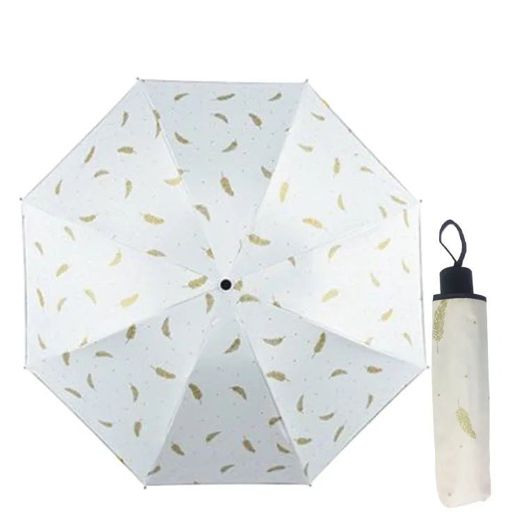 

Hipster Bronze Feather Folding 8 Bone Vinyl Parasol Rain Or Shine Dual Purpose Sun Blocking UV-Protection Parasol