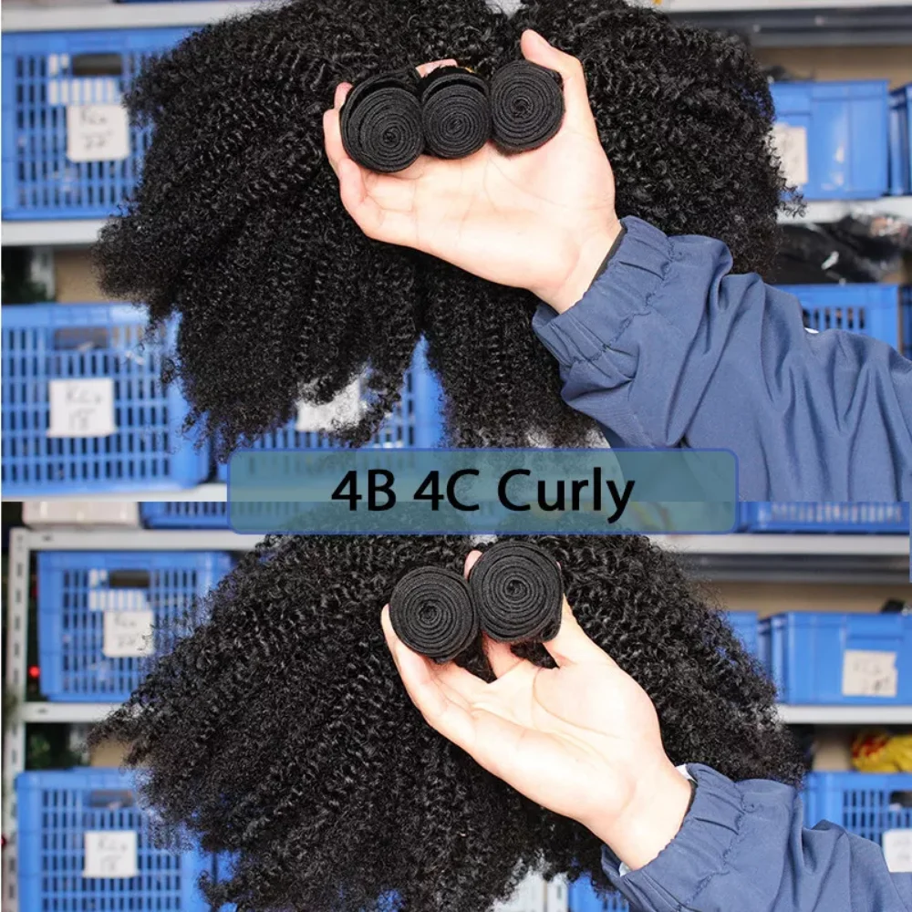 Mongolian Afro Kinky Curly Hair Bundles 4B 4C Hair Bundles Curly Human Hair Extensions 1/3/4 Bundles Remy Hair Weave Bundles