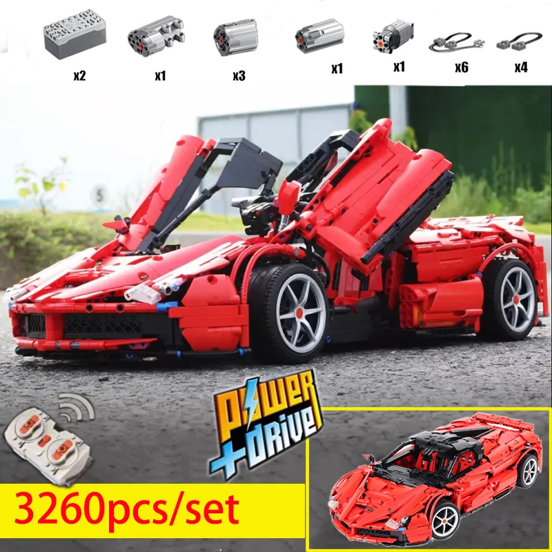 

MOC Super Ferraried RED Racers Racing Sports RC Car Motor Power Function Technic Building Blocks Kits Bricks Kids Gift Toy