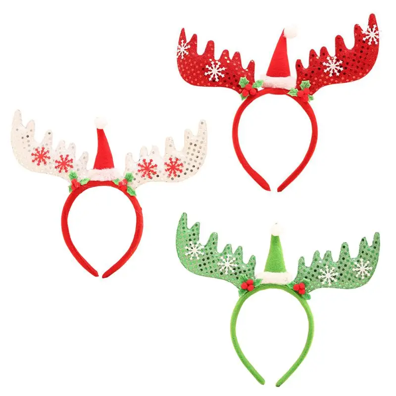 Hristmas повязка на голову для детей, взрослых, рождество с рогами оленя, Рождественская вечеринка, предложения, Рождественская шапка Санты, лента для волос, застежка, головной убор