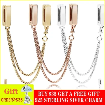 

Trendy 925 Sterling Silver Beads Reflexions Floating Safety Chains Charm fit Original Pandora Bracelet DIY Jewelry For Women