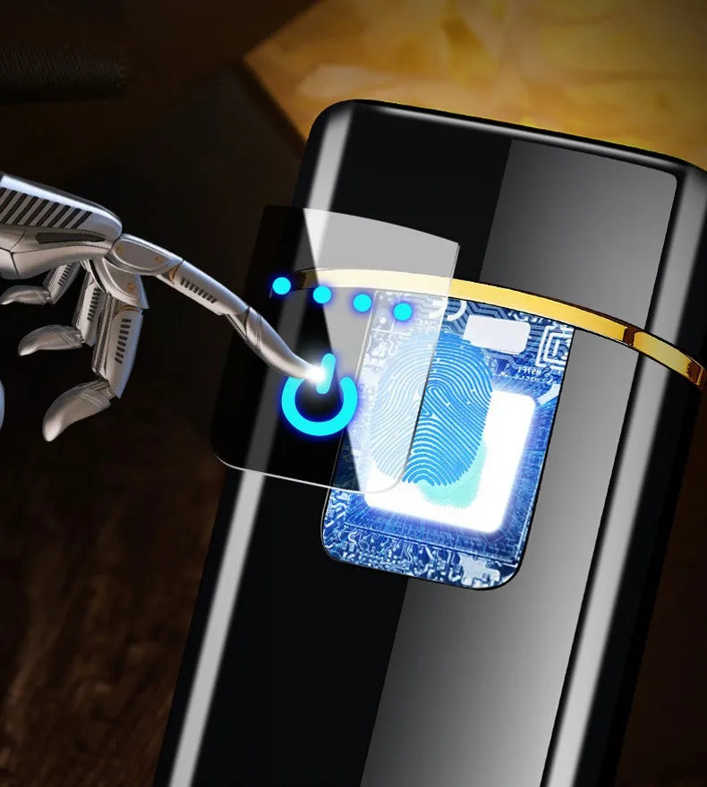 New 2 In 1 Metal Gas Lighter and Dual Arc Plasma Lighter Touch Screen Electric USB Lighters Rechargeable Cigar Cigarette Lighter