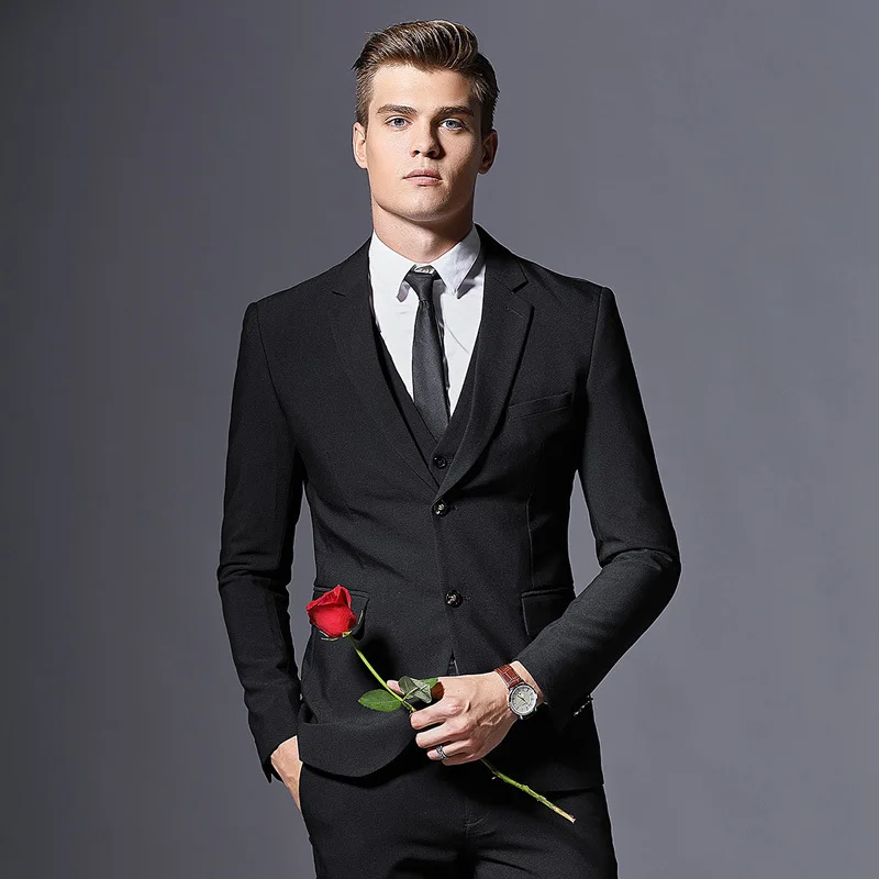 

(Jacket+Vest+Pants) Suits 3-Piece Business Party Best Men Suits Peaked Lapel Custom Made Wedding Groom Tuxedos Business Dress