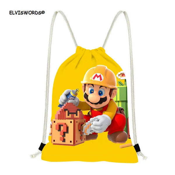 ELVISWORDS аниме Super Mario Bros Сумки на шнурке детский маленький рюкзак школьные сумки детские карманные рюкзаки Mochila спортивная сумка для фитнеса - Цвет: HMC1445Z3