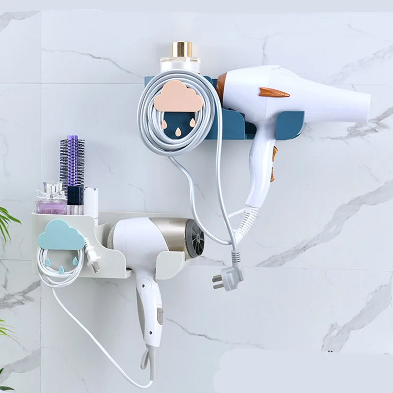 

No Punching Hair Dryer Racks Bathroom Storage Holders with Hook Comb Storage Boxes Bathroom Accessories Wall Decoration Shelves
