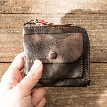 

Retro Leather Mini Coin Purse Small Card Holder Female Driver's License Bag First Layer Cowhide Men's Ultra-thin Zipper Simple