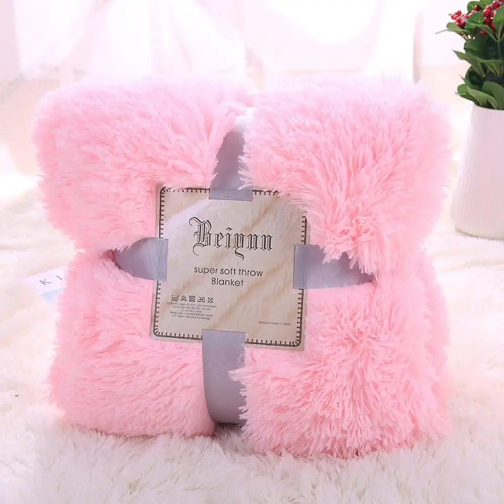 Многофункциональное плюшевое одеяло 130x160 см для уютного дивана кровать кондиционер покрывала манты ковер утолщенное теплое покрывало одеяло - Цвет: Light pink