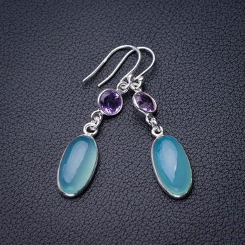 

StarGems Natural Chalcedony And Amethyst Handmade 925 Sterling Silver Earrings 1.75" D6668