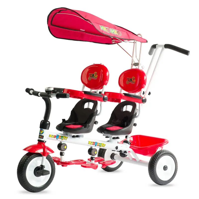 4 In 1 Twins Kids Trike Baby Toddler Tricycle Safety Double Rotate Seat