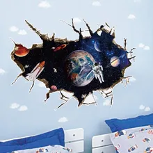 Горячая Детская комната спальня водонепроницаемые декоративные наклейки стерео 3D сломанная стена звезда вселенная планета наклейки на стену Sk90