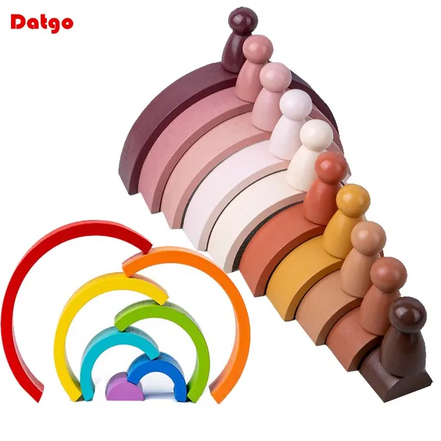 Kids Large Rainbow Arch Bridge Semicircle Building Blocks Wooden Toy Baby Color Creative Game Education Montessori Children Toys 1