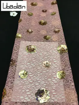 

Hot Selling Sequins African French Velvet Lace Fabric With Sequins + Beads High Quality Nigerian Tulle Lace For Wedding ZJ201-2