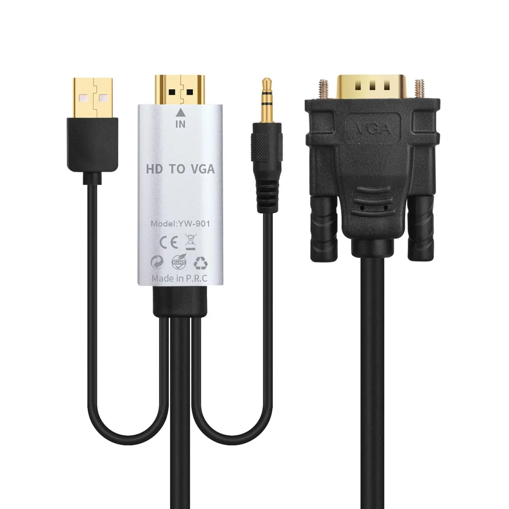 Ouhaobin HDMI to VGA Adapter 1080P HDMI Male to VGA Male Video Adapter Cable Converter With 3.5mm Audio Out