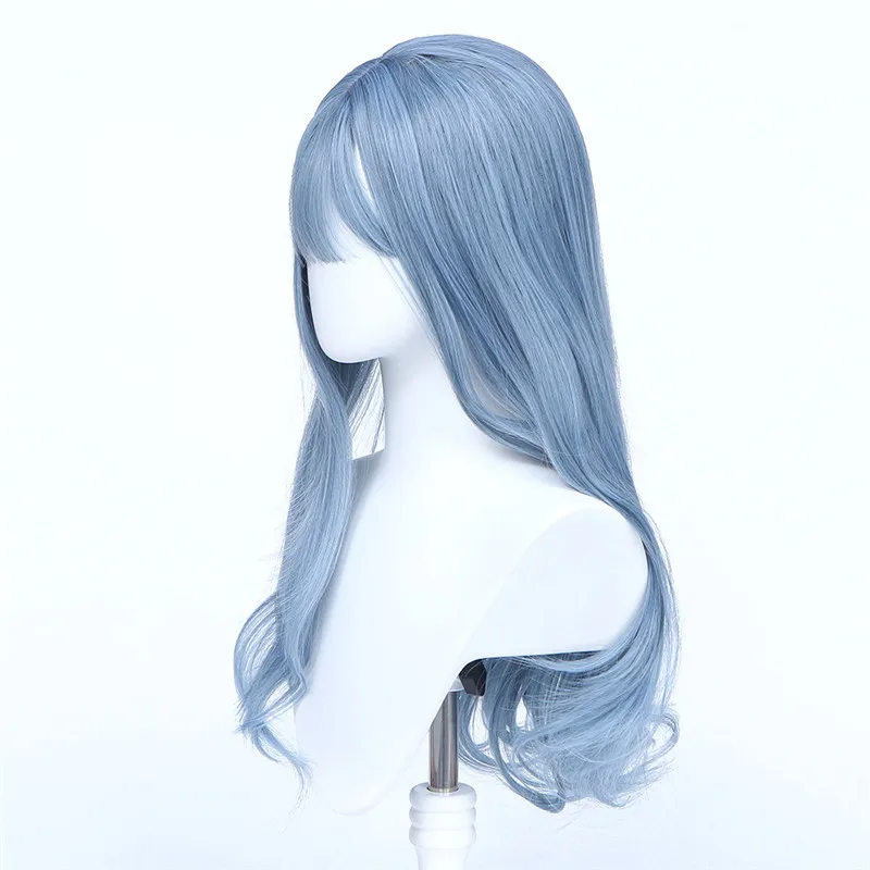 VICWIG-여성용 합성 가발, 웨이브 혼합 헤이즈 블루 긴 가발, 열 섬유 헤어, 코스프레 가발 (앞머리 포함)