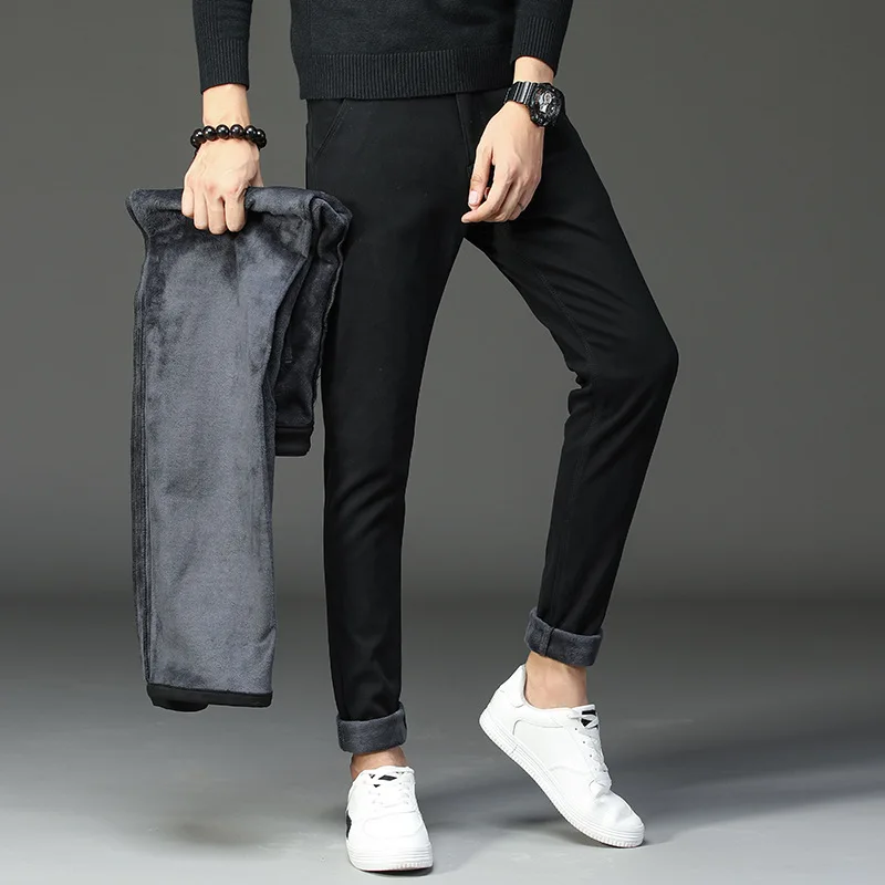 

819 # Autumn And Winter Men'S Wear New Style plus Velvet Elasticity Slim Fit Pants Casual Trousers Gray Bottom Figure