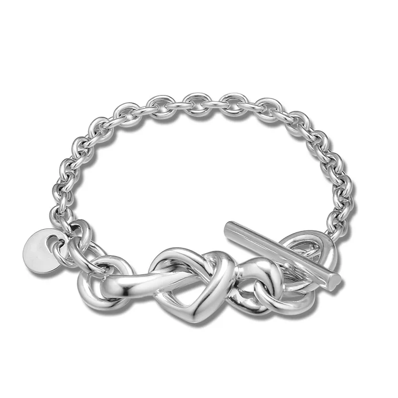 

New Mother's day collection 100% 925 Sterling Silver Knotted Heart Bracelets For Women chain bracelet bangles fashion jewelry