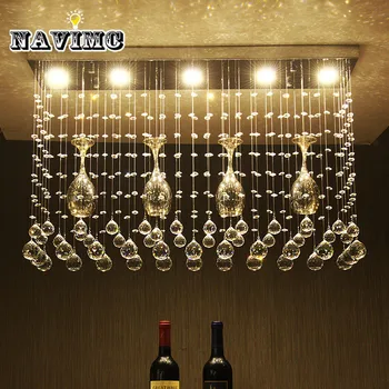 

Creative Rectangular Wine Glass Crystal Led Chandelier Lighting for Dining Room Bedroom Bar Counter Decoration