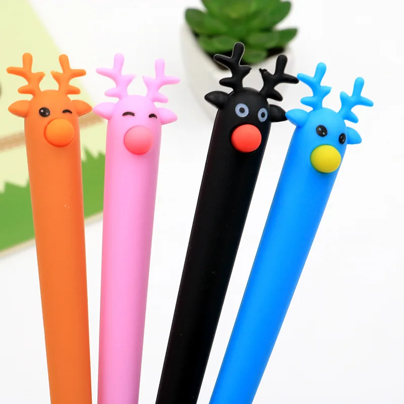 20 Pcs Christmas Gift Creative Reindeer Fawn Neutral Pen Black 0.38mm Student Neutral Pen Wholesale cantik black automatic black blank buckle metal quality canvas belts for men clothing jeans accessories 38mm width cbca139