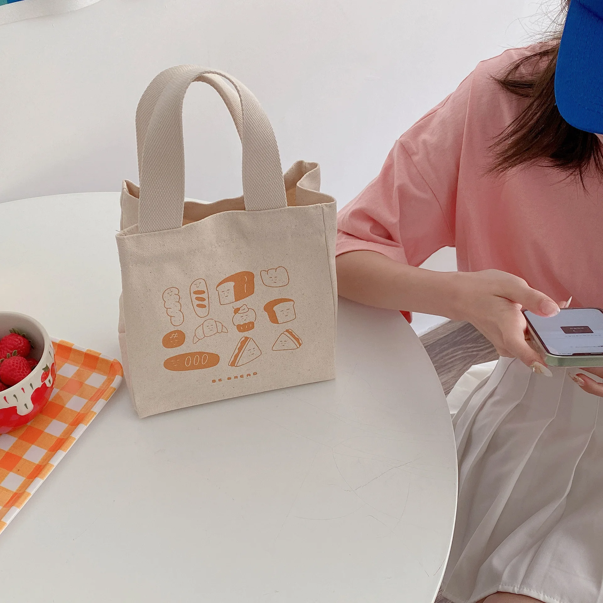 Cute Lunch Bag Canvas Lunch Box Picnic Tote Cotton Cloth Small Handbag Pouch Dinner Container Food Storage Bags Ladies
