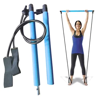 

New Portable Gym Portable Pilates Bar Stick with Resistance Band for Home Fitness Blue Adjustable Pilates Exercise Stick Toning