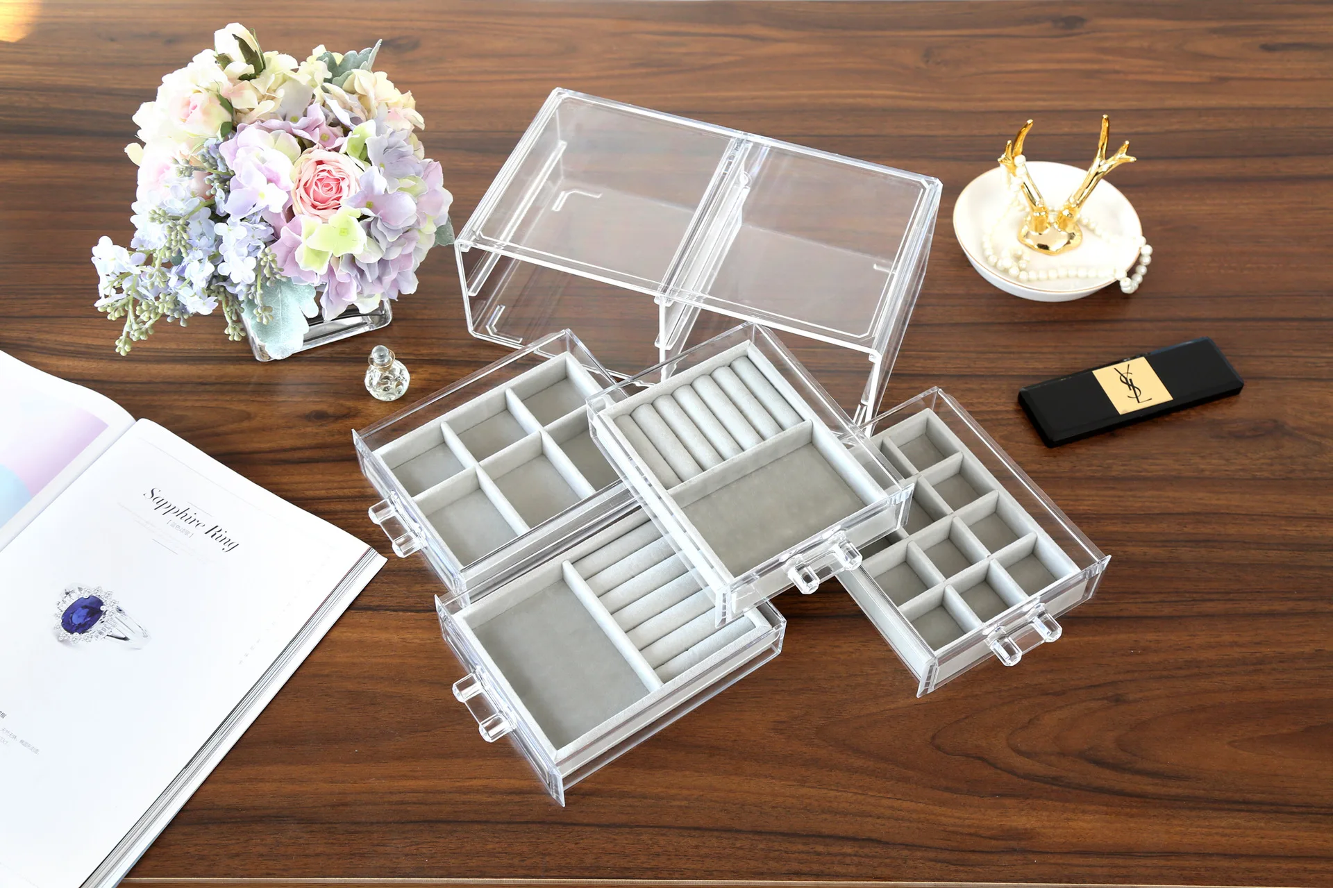 CTHome прозрачные высококачественные пластиковые большие ящики для макияжа с чехлами, контейнер для ювелирных изделий, лоток для хранения, органайзер, коробка