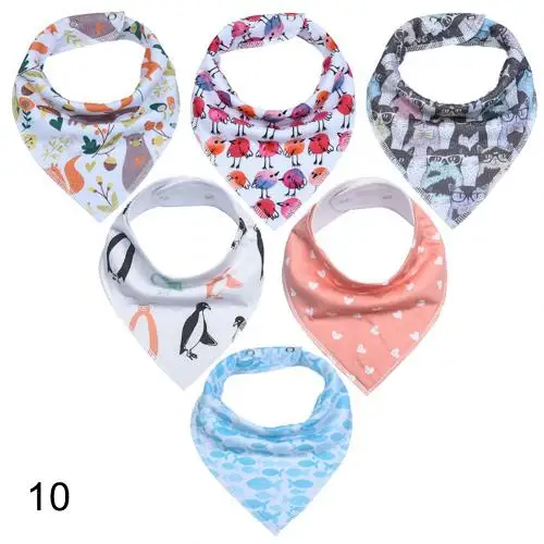 6Pcs Baby Floral Dots Double Layer Triangular Bibs Soft Drooling Feeding Towel New - Цвет: 10