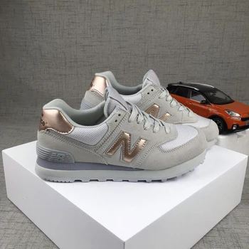 

Women New Balance NB574 Gold Reflective Retro Light Walking Shoes,Female WL574 Breathable Durable Outdoor Sneakers Eur 36-39