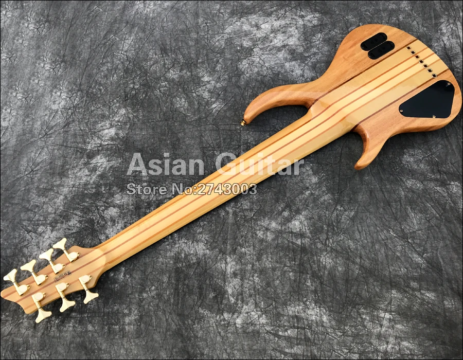 Вымершие 7 струн электрический бас, 11 шт. через шею, твердые Spalted кленовый заусенец, гриф из черного дерева, активные звукосниматели, реальные фото показывает