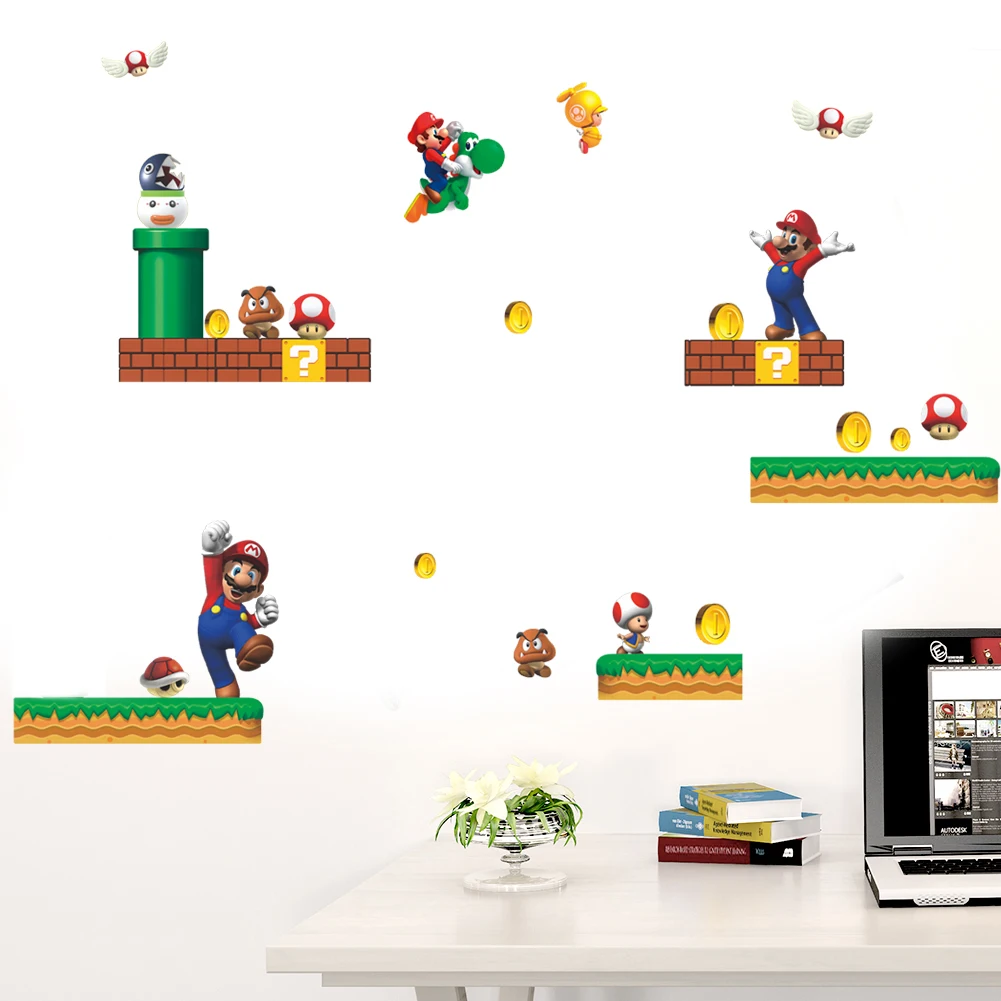 Cartoon Super Mario Bros PVC Wall Stickers Decals kids room Nursery Home Decor Mural for Boy Bedroom Mural Art poster