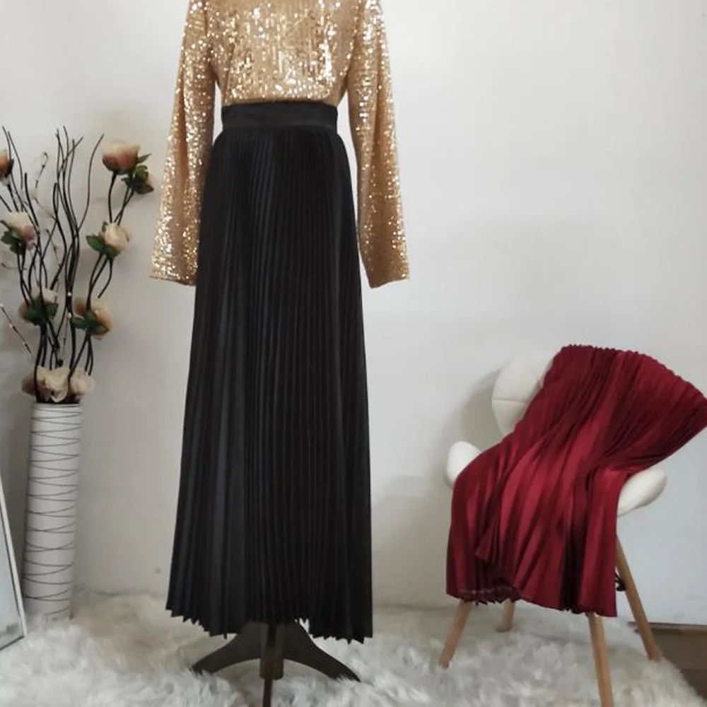 Юбка женская плиссированная до щиколотки элегантная Длинная черная юбка в