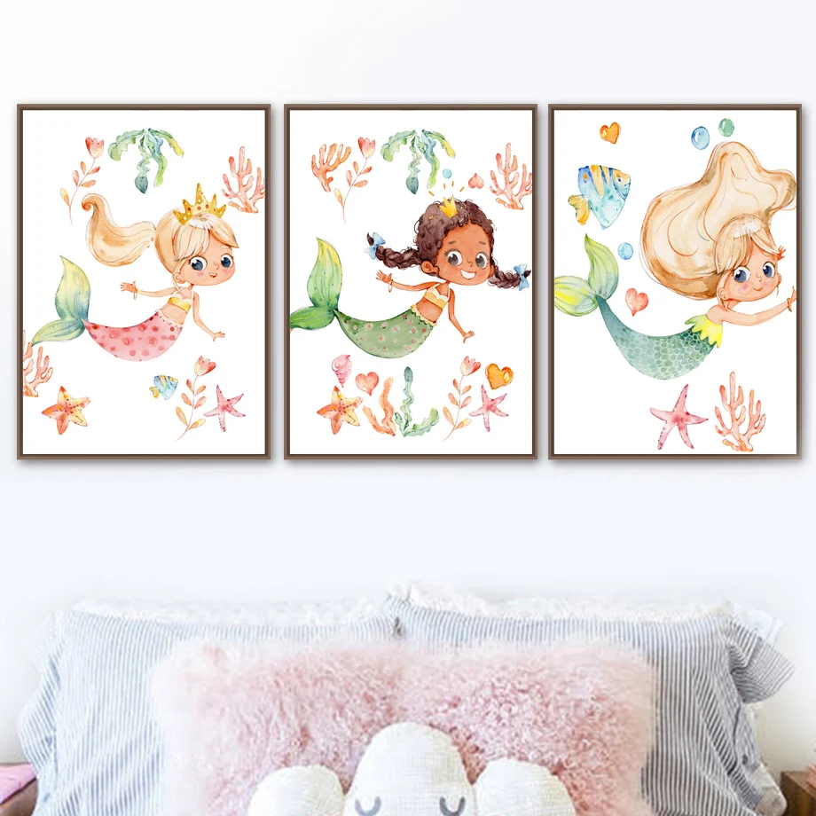 Wall-Art-Canvas-Painting-Mermaid-Little-Princess-Girl-Dream-Nordic-Posters-And-Prints-Nursery-Wall-Pictures (1)
