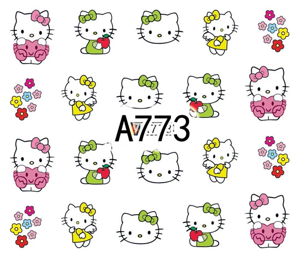 Новинка 5 листов kitty Cat детские наклейки для ногтей Водные Наклейки дизайн макияж