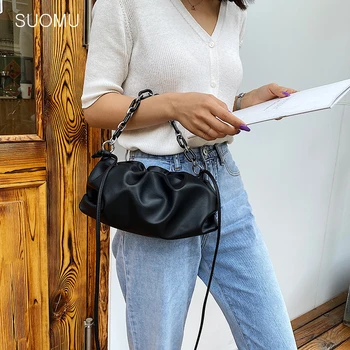 

Day clutch chains dumpling clip purse bag women cloud underarm shoulder bag pleated pouch totes handbag purple yellow white
