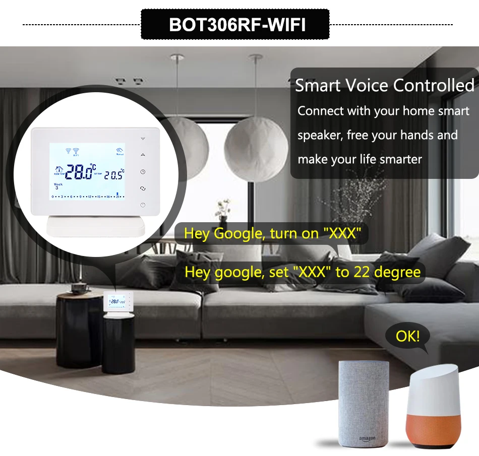 Beok BOT306RF-WIFI беспроводной термостат для газового котла умный дом контроллер температуры работает с Google Home Alexa Питание от USB