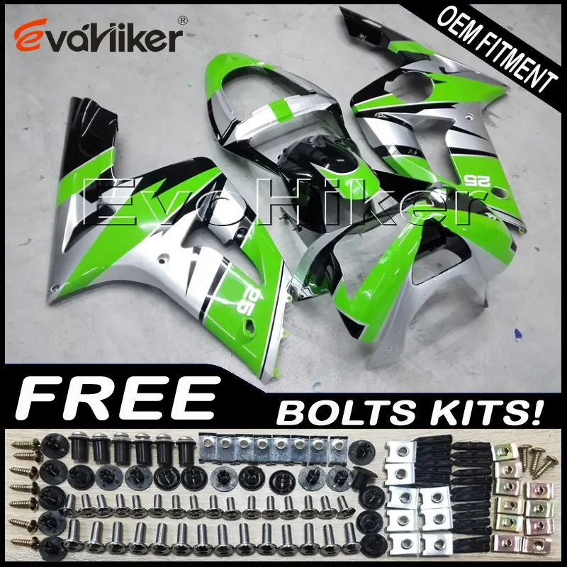 Custom motorcycle plastic cover for ZX-6R 2003-2004 ABS motor panels Injection mold green silver+gifts - Цвет: A