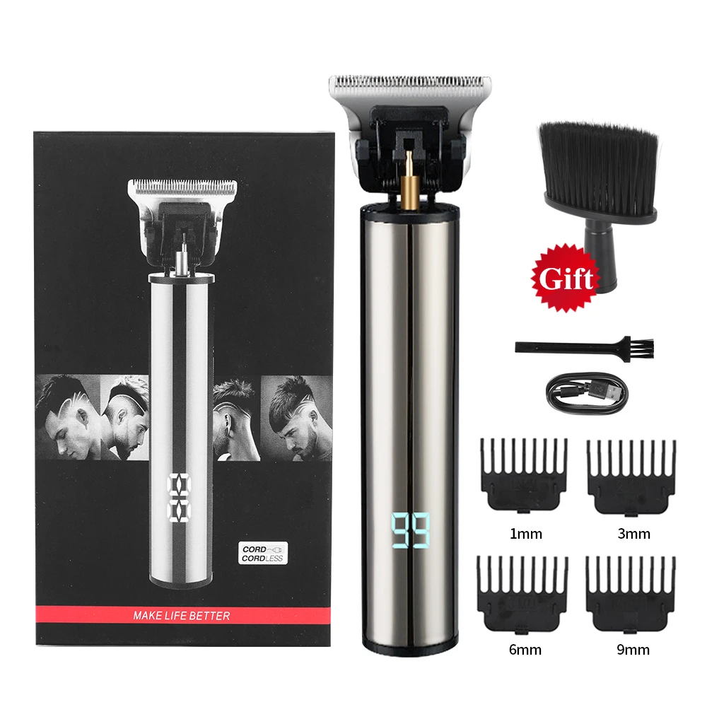 

2020 Cordless Hair Clipper LED Display Rechargeable Hair Cutter 0mm T-Blade Beard Barber Hair Clipper Trimmer For Men With Brush