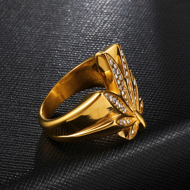 US7 Bling Iced Out клена форма кольца для мужчин женщин нержавеющая сталь микро проложить кольцо хип хоп ювелирные изделия