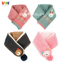 Детский шарф для девочек с мультяшным медведем и кроликом; Теплый Зимний вязаный шейный платок с маленьким помпоном; длинный шарф из Южной Кореи