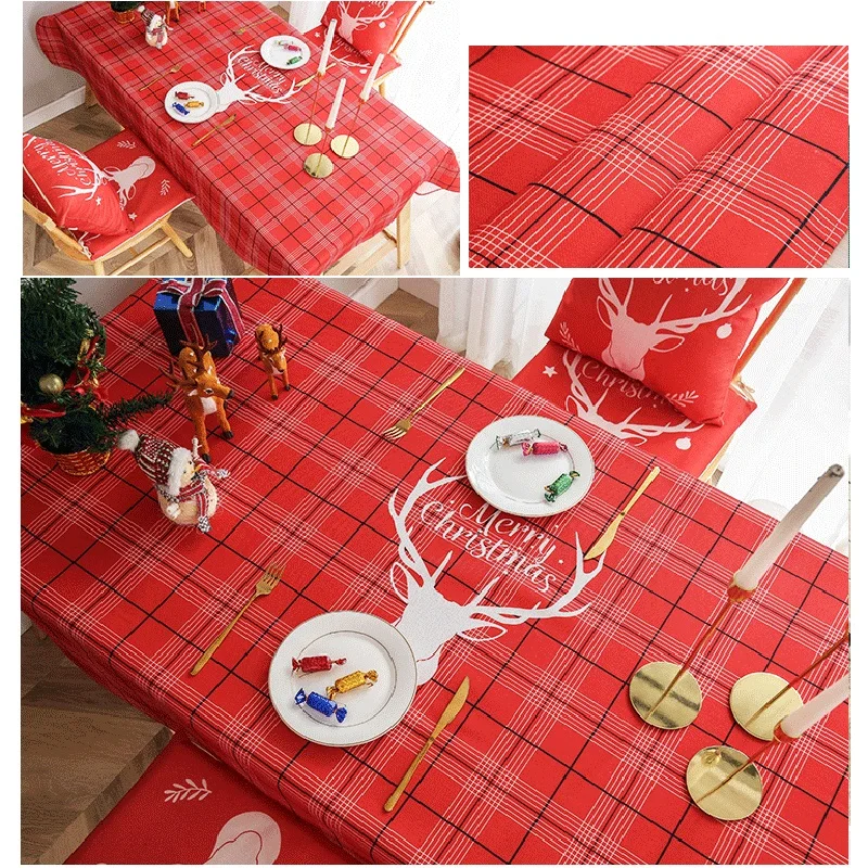 Рождественская скатерть с изображением Красного лося, скатерть из хлопка и льна, покрытие для стола, золотой, зеленый цвет, для столовой, свадьбы, Нового года, toalha de mesa