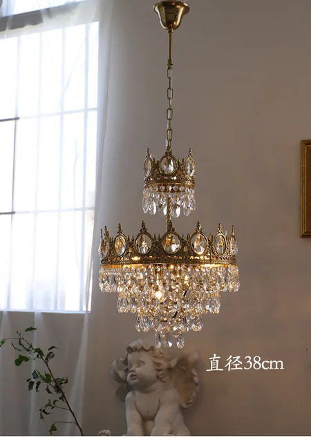 Vintage crown small crystal chandelier French brass bedroom bedside  entrance cloakroom lamp - AliExpress