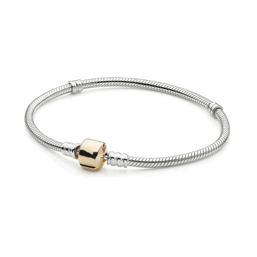 Новинка, 925 пробы, Серебряный классический браслет на голову, прозрачный CZ Шарм, бисер, подвеска, сделай сам, браслеты, с фабрики - Окраска металла: gold clip
