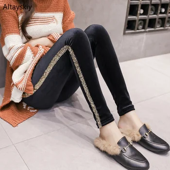 

Pants Women Striped Simple All-match Korean Style Leisure High Elasticity Thicker Plus Velvet Warm Soft Pant Womens Elegant New