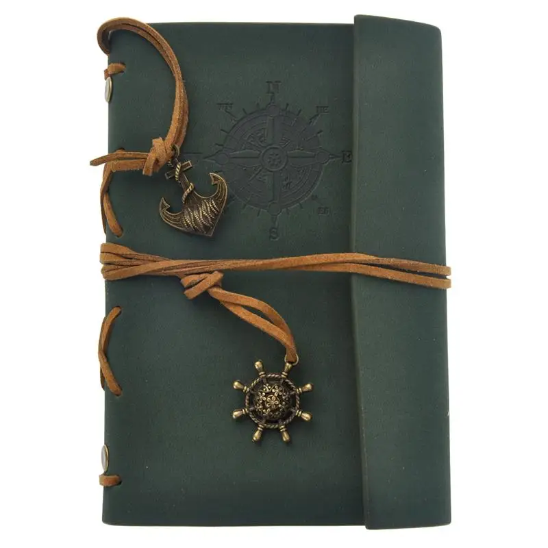 Retro Vintage Pirate Anchor PU Cover Loose-leaf String Bound Blank Notebook Notepad Travel Journal Diary Jotter - Цвет: Dark Green