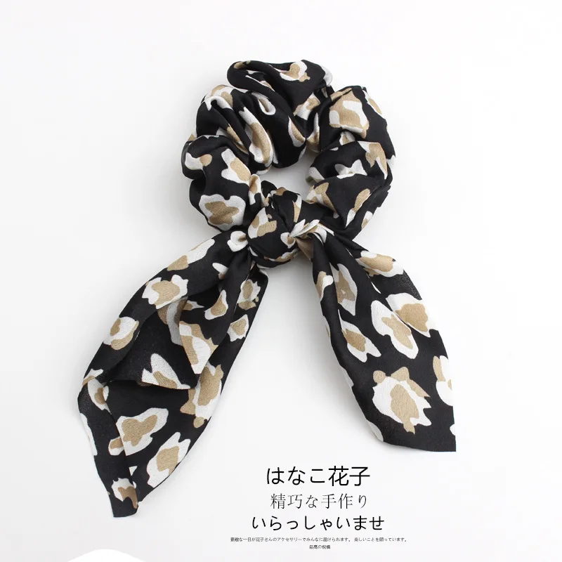 CN 2pcs Leopard Snake Floral Streamers Scrunchies Women Hair Scarf Elastic Rabbit Ear Bow Hair Rope Ribbon Band Girls - Цвет: 1-2pcs