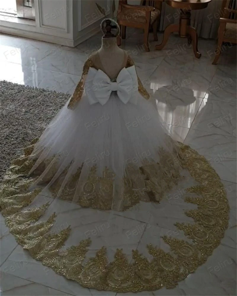 Princesa laço de ouro vestido de baile