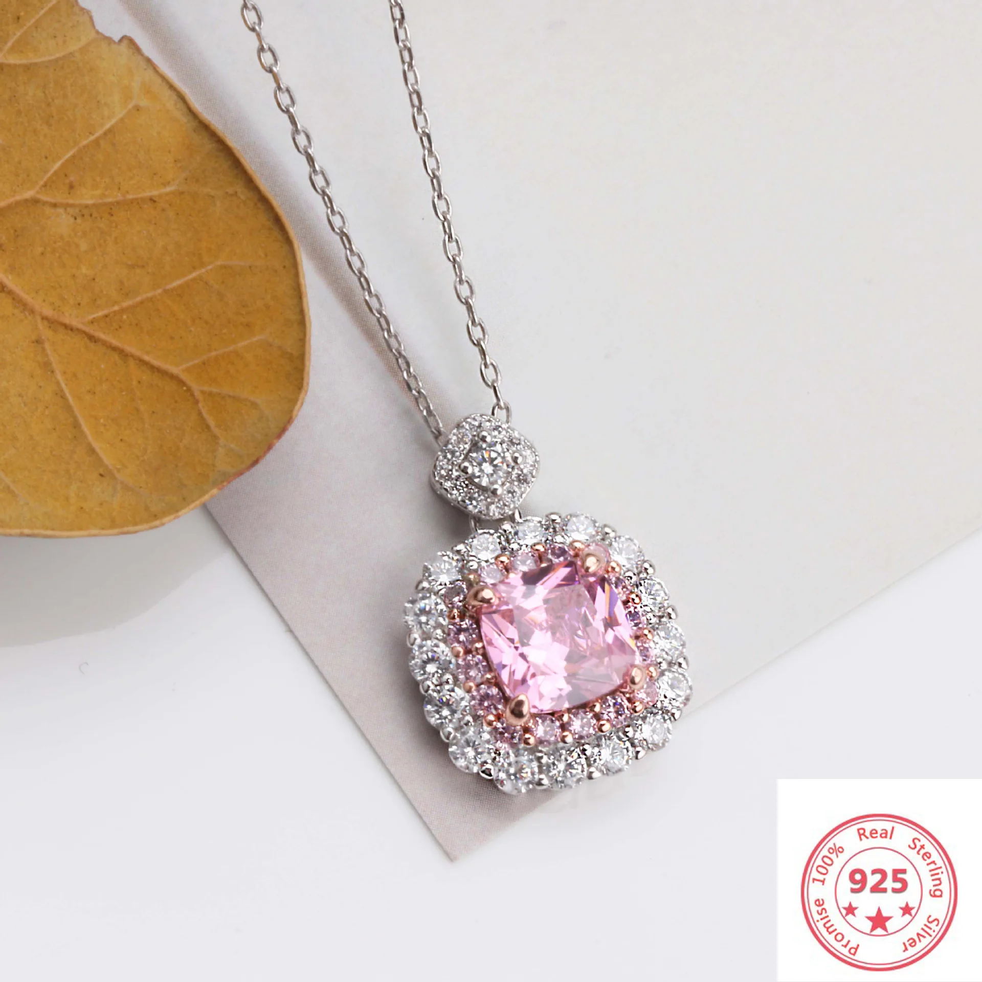 925 Серебряное Стерлинговое ожерелье розовое VVS1 алмазные подвески для женщин Роскошные Pierscionki серебряные украшения с драгоценными камнями Bizuteria кулон