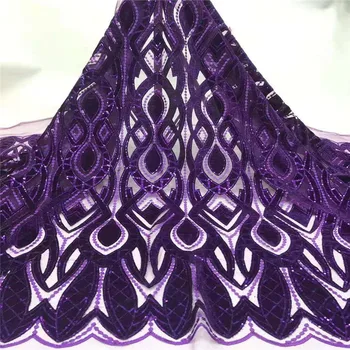 

2019 5yards /lot luxury gold sequins trim lace with purple African George flannel lace fabric for party dresses