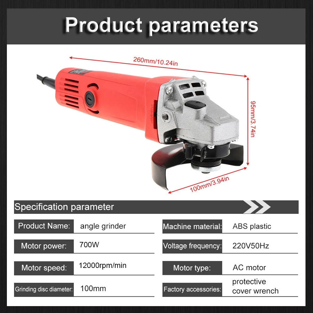 220V 700W/750W Electric Grinder Electric Angle Grinder with Protective Cover Support Polishing Disc for Rust Removal