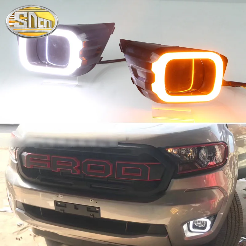 Для Ford Ranger Светодиодный дневной ходовой светильник, противотуманная фара, крышка DRL с желтым сигналом поворота, аксессуары