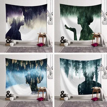 

Ins Hanging Cloth Art Wall Digital Printing Tapestry/Wall Tapestry/Beach Towel Hanging Cloth Tree Sea Figure Silhouette